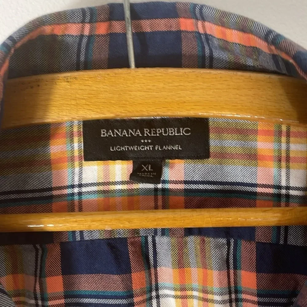 Banana Republic Orange & Blue Lightweight Flannel Size XL